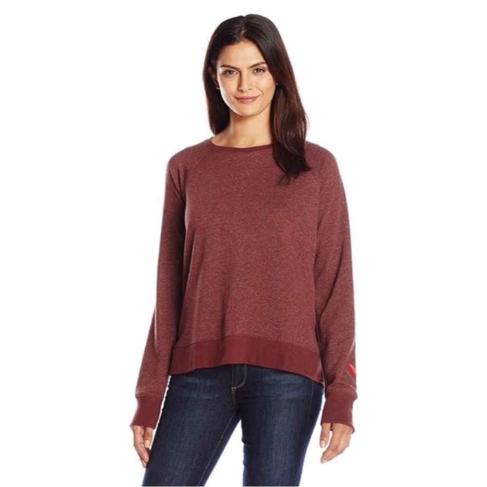 Life Is Good Classic fit Burgundy Sweatshirt Embroidered Heart on Sleeve (Med)